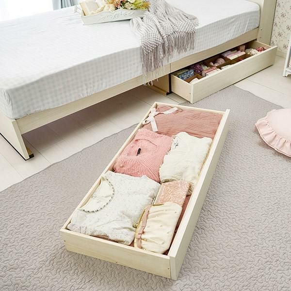 直送】ライト付大量収納ベッド(シングル/マットレス付き)｜かわいい