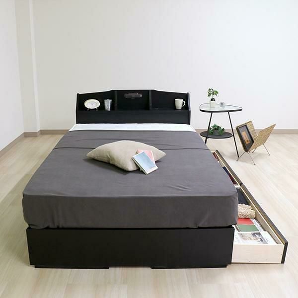 直送】ライト付大量収納ベッド(シングル/マットレス付き)｜かわいい