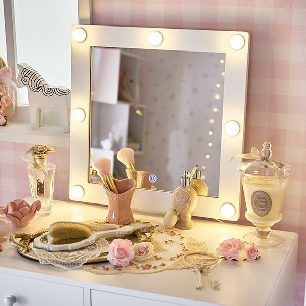 直送】ライト付きドレッサー(スクエア)｜かわいいお姫様インテリア家具