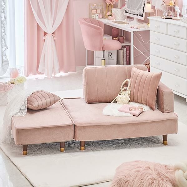 くすみダスティカラーのコンパクトカウチソファー／ベロア 2人掛けソファ― 画像2