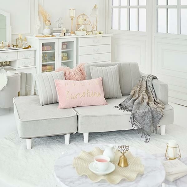 直送】くすみダスティカラーのコンパクトカウチソファ/ベロア