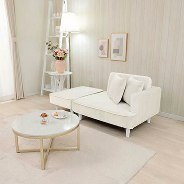 くすみダスティカラーのコンパクトカウチソファー／ベロア 2人掛けソファ― 画像15