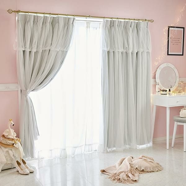 上飾り付きレイヤード遮光カーテン/ライトグレー(幅100×丈110・135・2