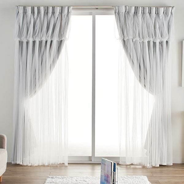 上飾り付きレイヤード遮光カーテン/ライトグレー(幅100×丈110・135・2