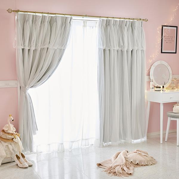 上飾り付きレイヤード遮光カーテン/ライトグレー(幅100×丈178・190