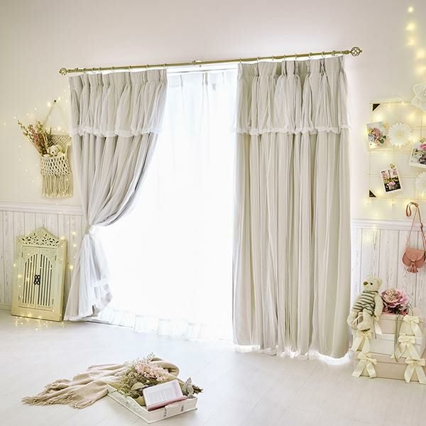 直送】上飾り付きレイヤード遮光カーテン/ベージュ(幅100×丈178・190