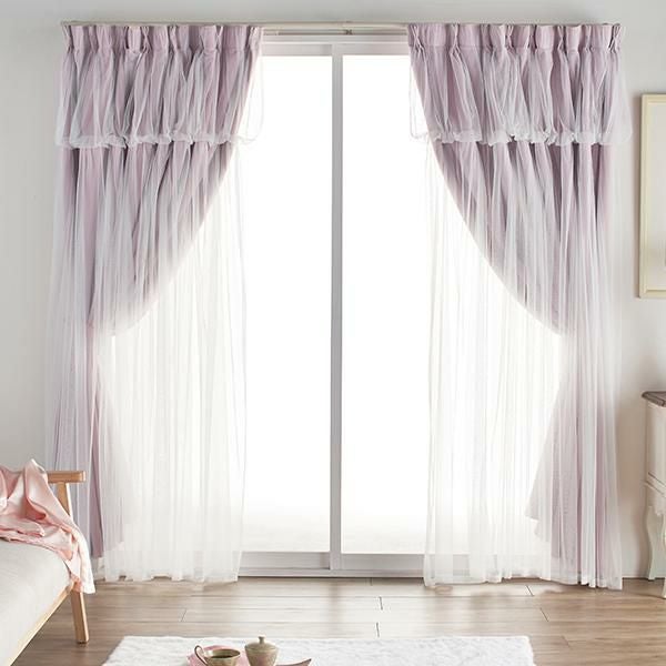 直送】上飾り付きレイヤード遮光カーテン/ローズ(幅100×丈110・135・2