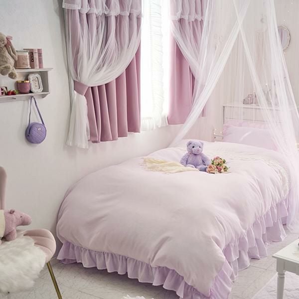 直送】上飾り付きレイヤード遮光カーテン/ローズ(幅100×丈110・135・2