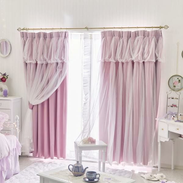 フェアリーリボン遮光カーテン(100×178)/ピンク｜かわいいお姫様
