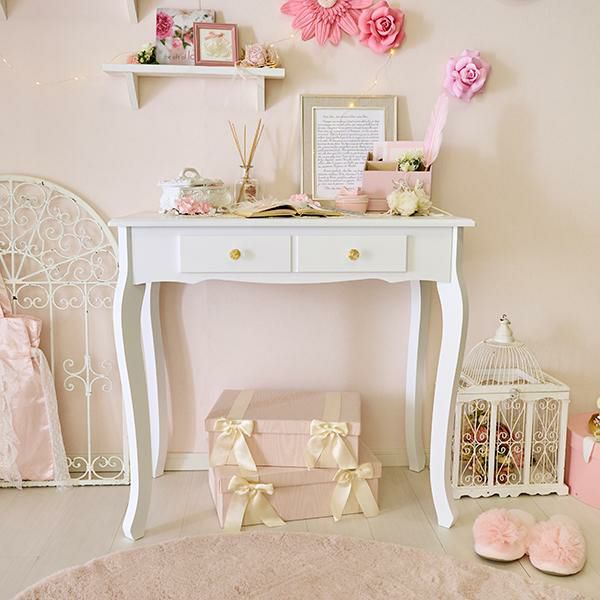 直送】クリスタル取っ手のデスク＆スツールセット｜かわいいお姫様