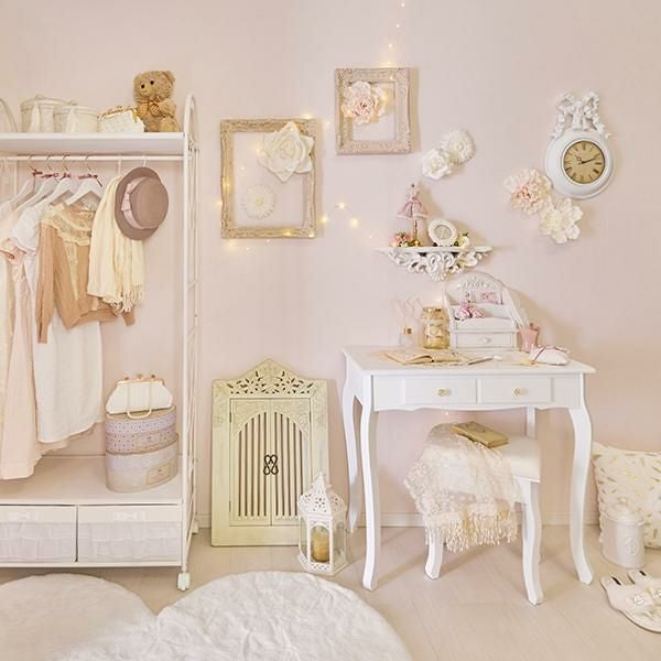 直送】クリスタル取っ手のデスク＆スツールセット｜かわいいお姫様