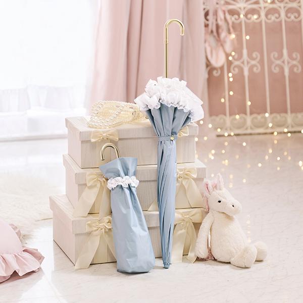 2026年3月入荷予定※たっぷりフリル2段折りたたみ傘(ゴールド持ち手