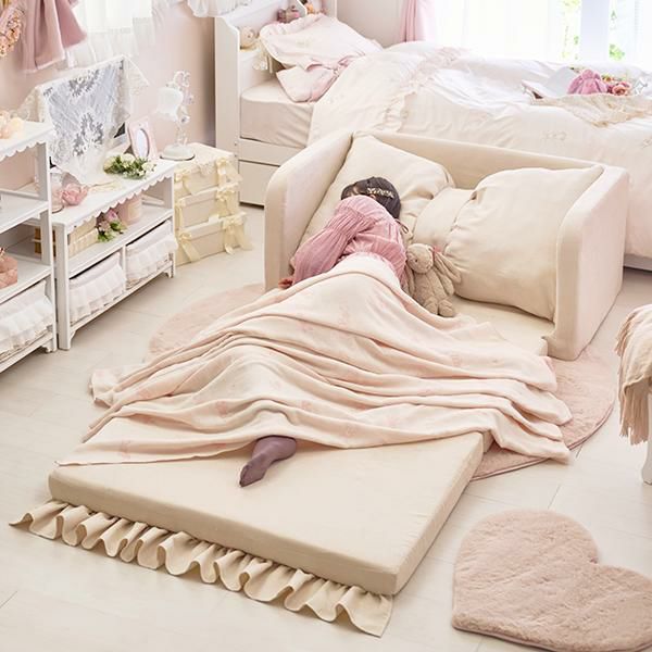 ポイント10倍♪～2/9 AM10:00まで】【直送】リボンフリルソファベッド