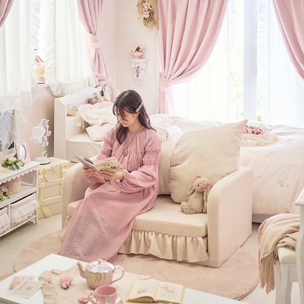 ポイント10倍♪～2/9 AM10:00まで】【直送】リボンフリルソファベッド