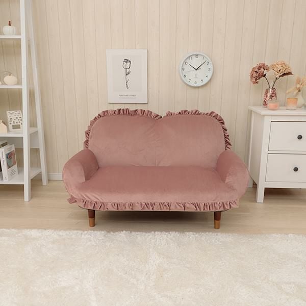 直送】くすみダスティカラーのフリル付き脚付きソファ｜かわいいお姫様