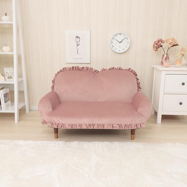 直送】くすみダスティカラーのフリル付き脚付きソファ｜かわいいお姫様