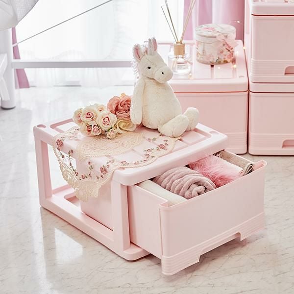 直送】深型収納ケース1段/4個セット(ピンク) ｜かわいいお姫様
