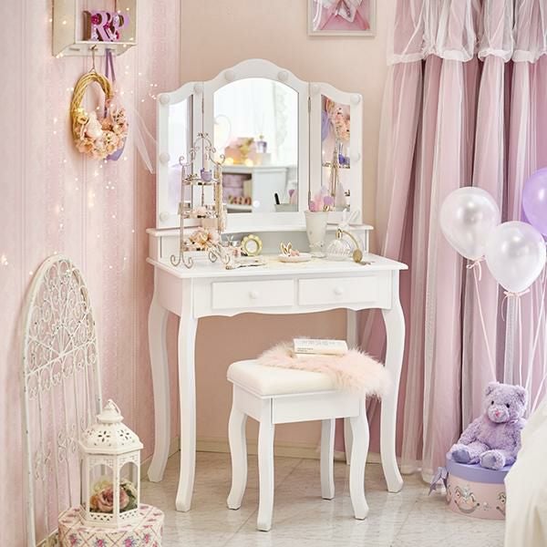 直送】三面鏡スリムドレッサー(ライト付き)｜かわいいお姫様インテリア