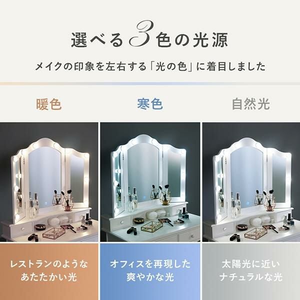 5月末入荷予定】【直送】三面鏡スリムドレッサー(ライト付き