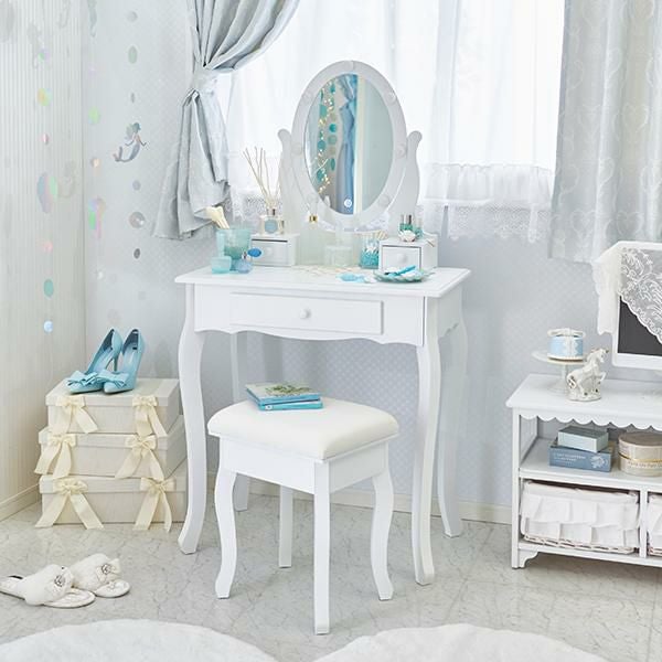 直送】オーバルミラースリムドレッサー(ライト付き)｜かわいいお姫様
