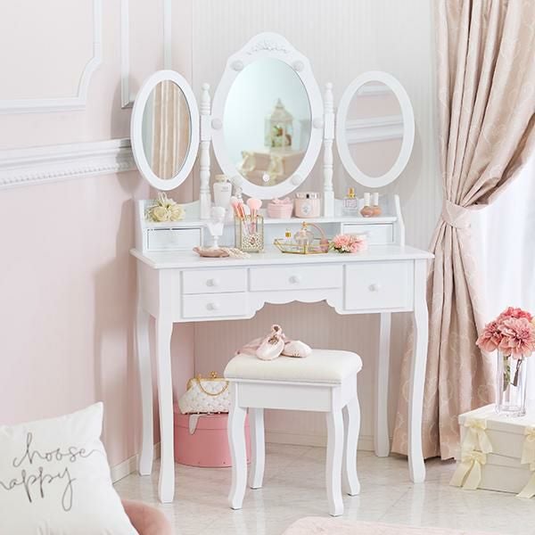 直送】三面鏡ドレッサー(ライト付き)/RoseRelief(ローズレリーフ