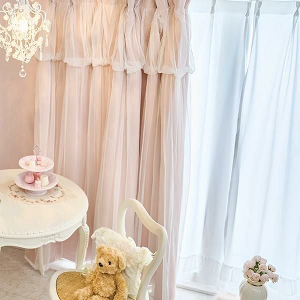 裾レースフリル多機能レースカーテン(幅100×丈108・133・2枚組