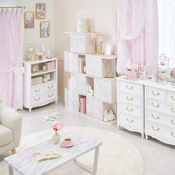 直送】オープンラック(扉付き・3段)/Marble(マーブル)｜かわいいお姫様