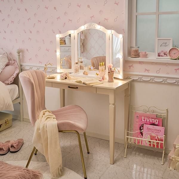 直送】三面鏡ミラー(ライト付き)/RoseRelief(ローズレリーフ