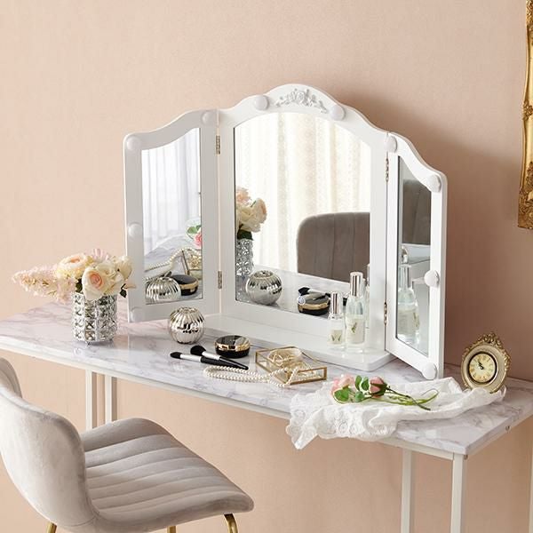 直送】三面鏡ミラー(ライト付き)/RoseRelief(ローズレリーフ