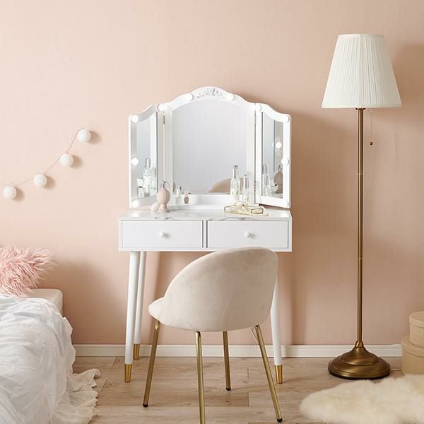 直送】三面鏡ミラー(ライト付き)/RoseRelief(ローズレリーフ