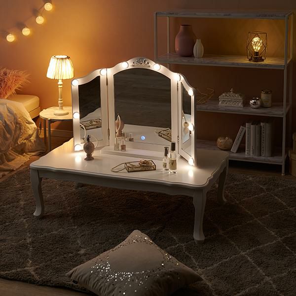 直送】三面鏡ミラー(ライト付き)/RoseRelief(ローズレリーフ