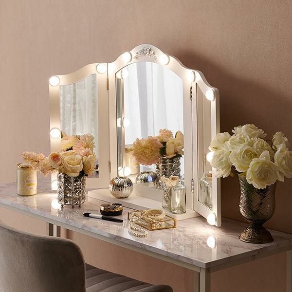 ポイント10倍♪～2/9 AM10:00まで】【直送】三面鏡ミラー(ライト付き