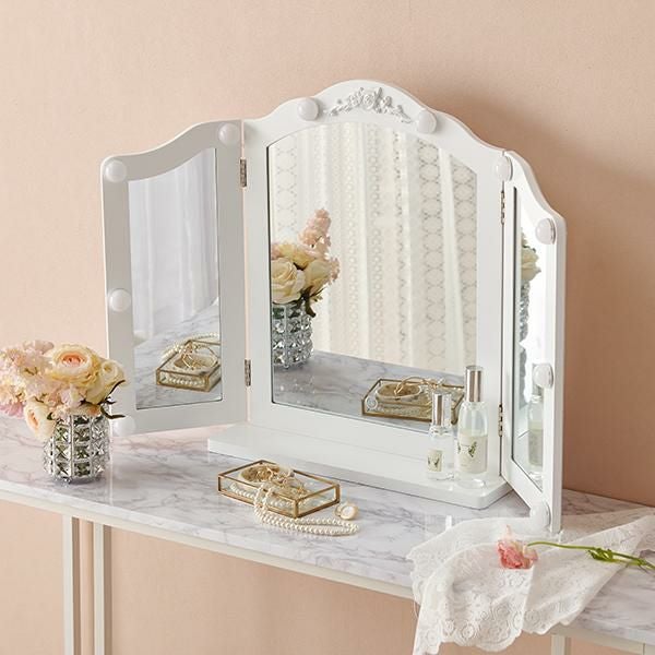 直送】三面鏡ミラー(ライト付き)/RoseRelief(ローズレリーフ