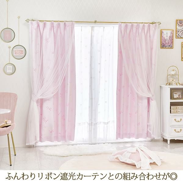 リボンフロッキーレースカーテン(幅100×丈176・2枚組)｜かわいいお姫様