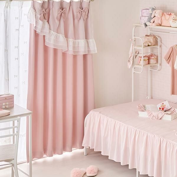 リボンフロッキーレースカーテン(幅100×丈108・2枚組)｜かわいいお姫様