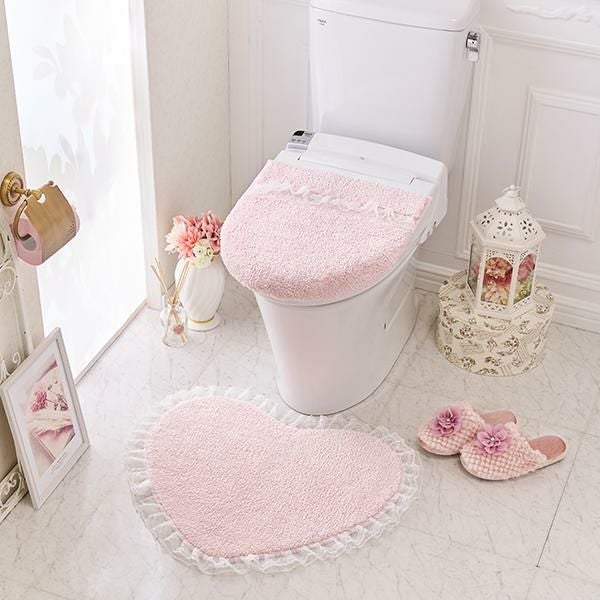 レースフリルハートのトイレ2点セット(兼用フタカバー＆マット