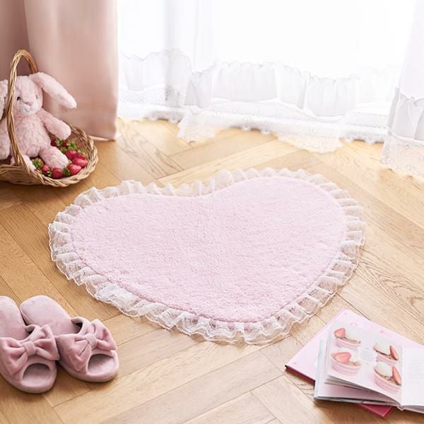 レースフリルハートのトイレ2点セット(兼用フタカバー＆マット