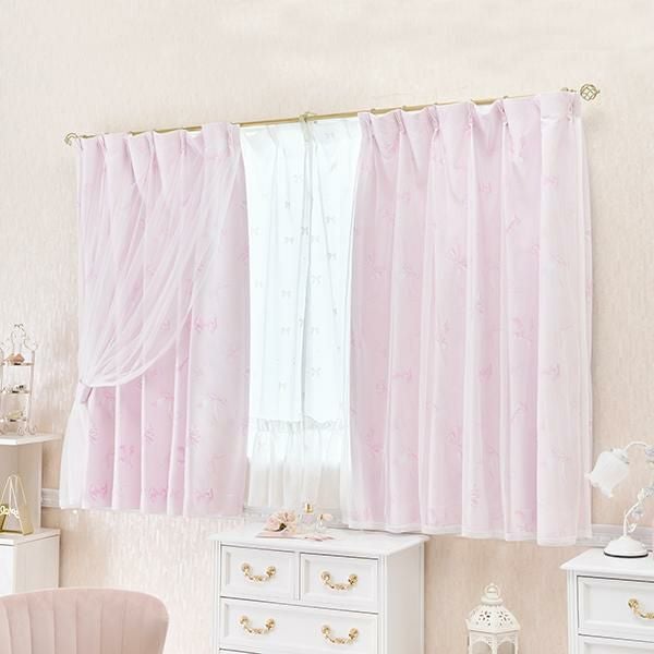 ふんわりリボン遮光カーテン(幅100×丈135・2枚組)｜かわいいお姫様