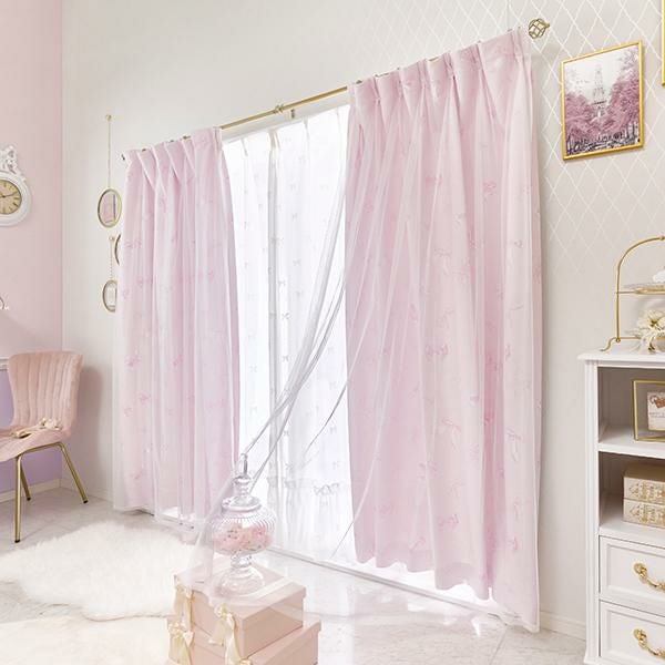 姫系カーテン かわいいカーテン リボン付 2枚組み 新品 未使用 プリンセス GWキャンペーン ポイント10倍♪ ～5/7 AM10:00まで】ふんわりリボン