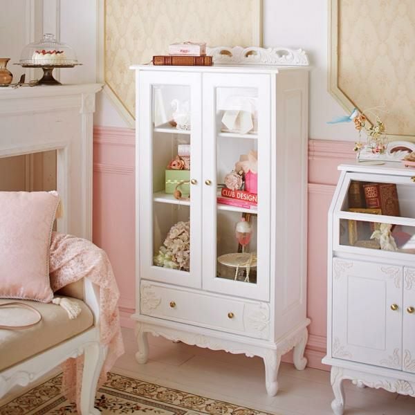 直送】アンティーク風ガラスキャビネット大/Noble(ノーブル)シリーズ