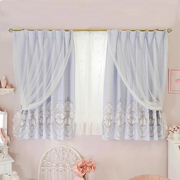 カメオリボン柄遮光カーテン(100×135)｜かわいいお姫様インテリア家具