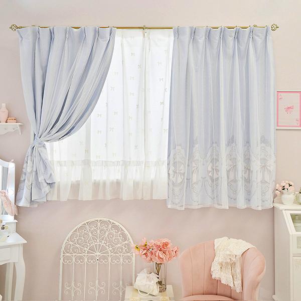カメオリボン柄遮光カーテン(100×135)｜かわいいお姫様インテリア家具