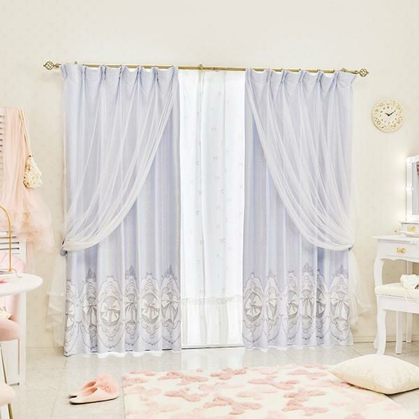 カメオリボン柄遮光カーテン(100×178・185・200)｜かわいいお姫様