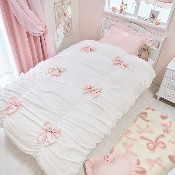 ギャザーリボン付き掛け布団カバー(シングル・ホワイト)【ラッピング