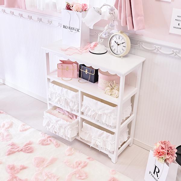 大型】フリルバスケットチェスト(4杯・ホワイト)/fille(フィーユ