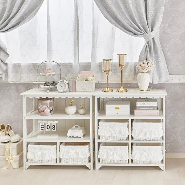 大型】フリルバスケットチェスト(4杯・ホワイト)/fille(フィーユ