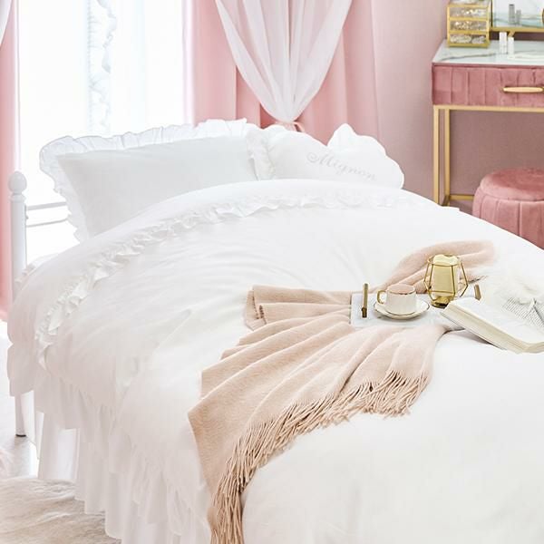 フリル布団カバー3点セット(シングル・ホワイト)【ラッピング対応可能