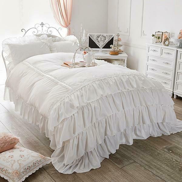 ミルフィーユリボン布団カバー3点セット(シングル・ホワイト