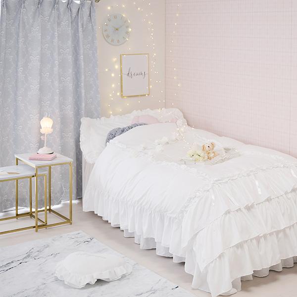 ミルフィーユリボン布団カバー3点セット(シングル・ホワイト