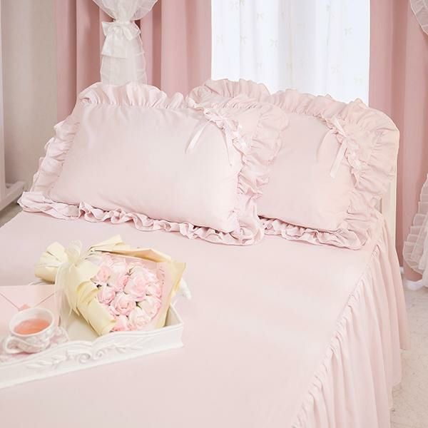 ミルフィーユリボン布団カバー3点セット(シングル・ピンク